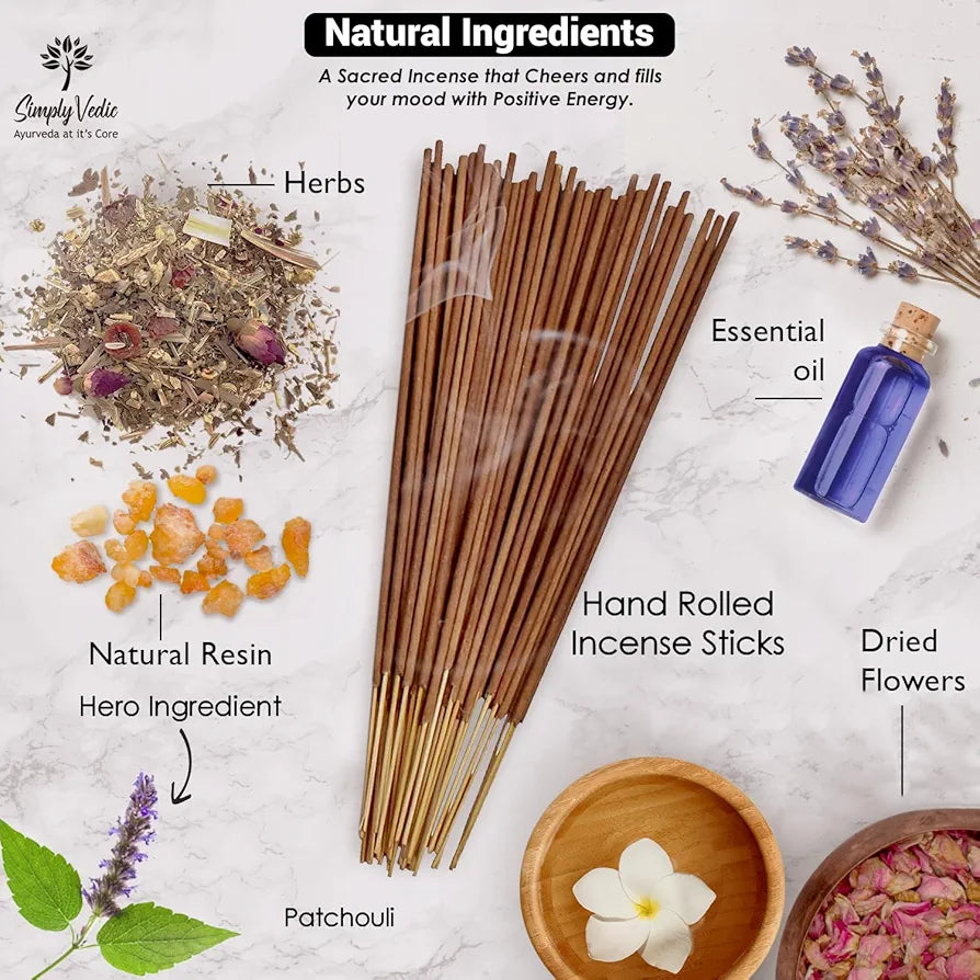 Simply Vedic Patchouli Incense Sticks – 250g Pack  | Charcoal-Free | Natural Essential Oils for Meditation, Yoga, Relaxation, Prayers & Aromatherapy
